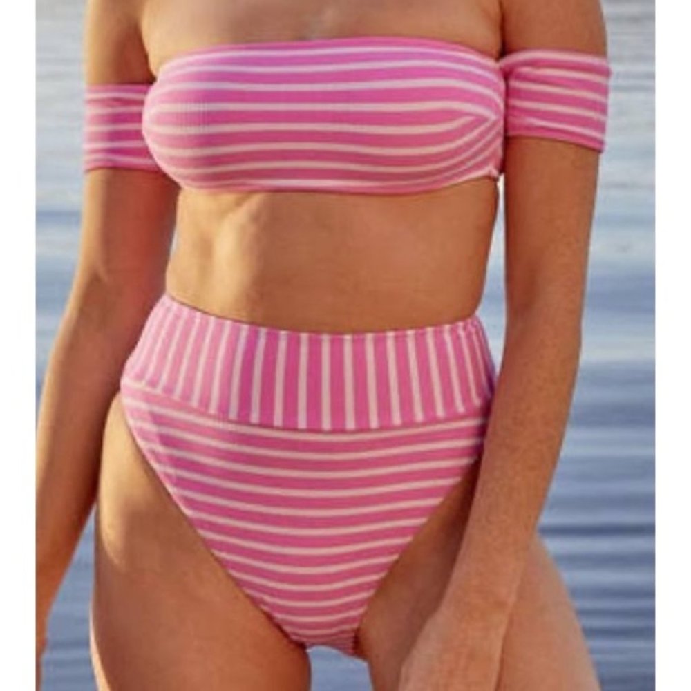 NWT Aerie Striped Off Shoulder Bandeau Bikini M/M